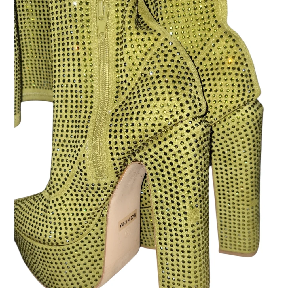 Miss Lola Aviana Green FIESTA Rhinestone Over the Knee Boots Size 6